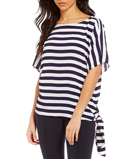 michael kors striped 100 linen tie top|Michael Kors t shirt.